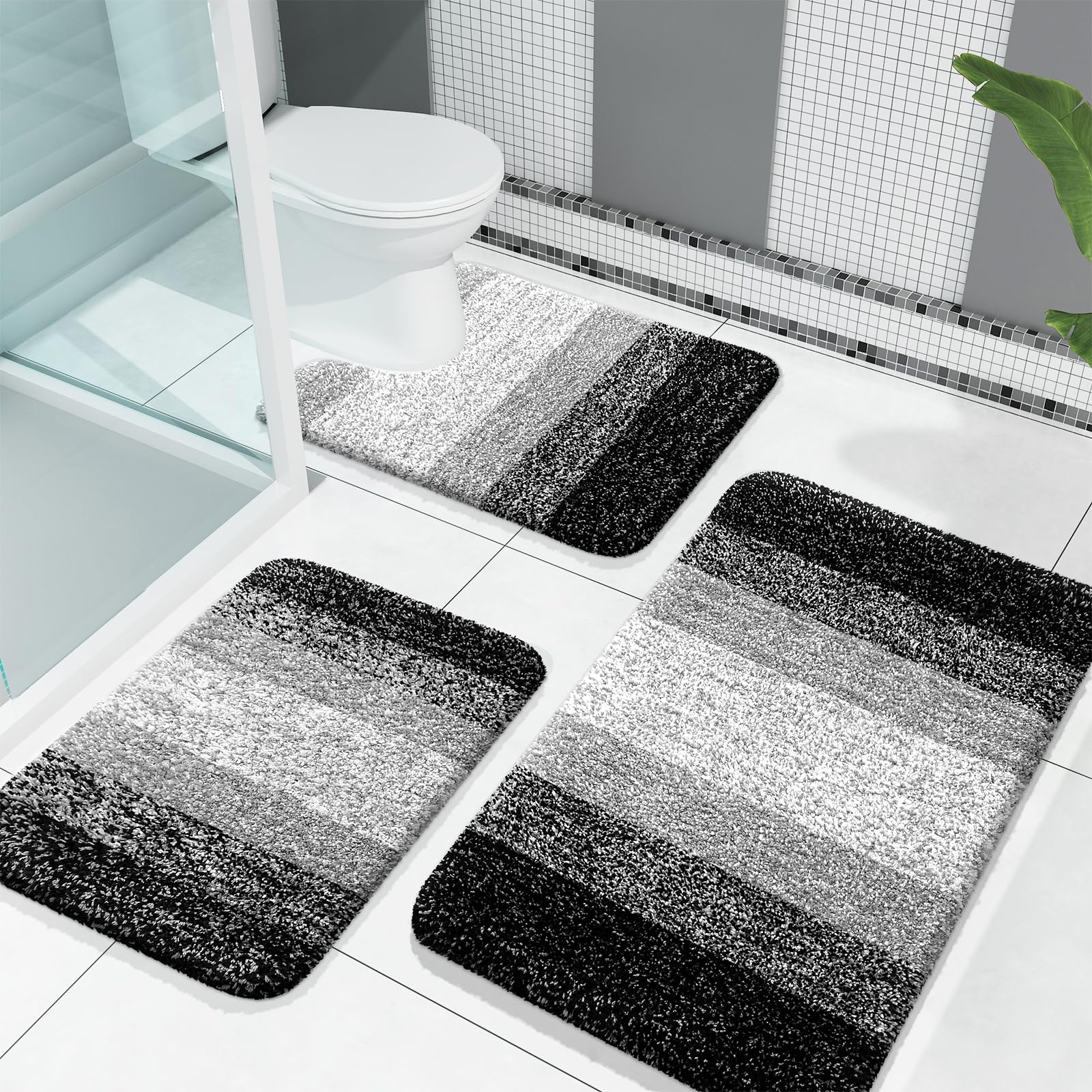 OLANLY bath rugs 3pc set main view, plush fibers for a warm, dry floor