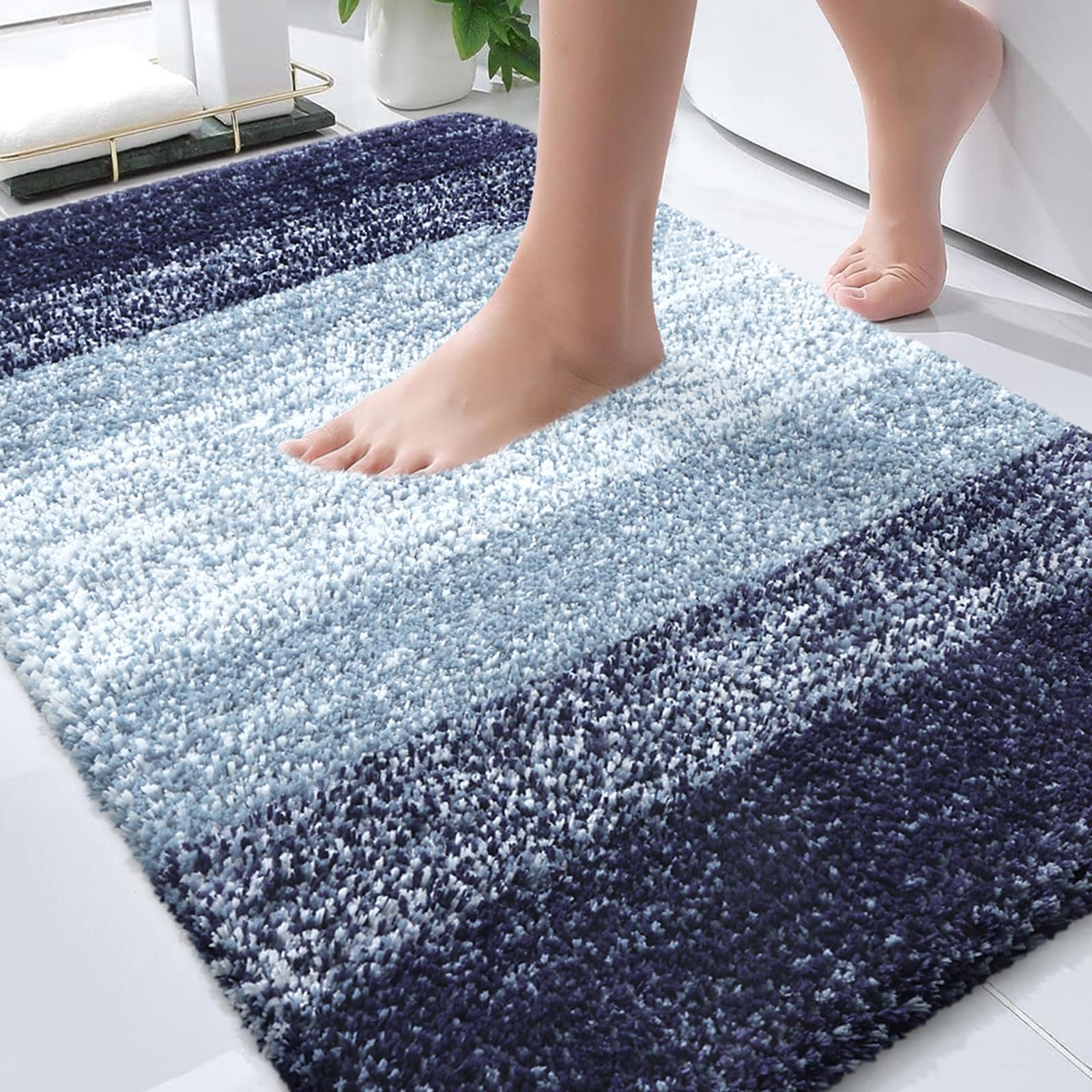 OLANLY bathroom rug 30x20 in airy blue adds plush comfort.