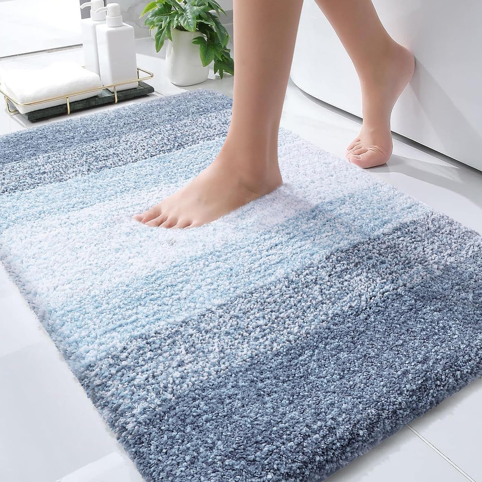 OLANLY blue gradient stripe bathroom rug for elegant spa-like décor