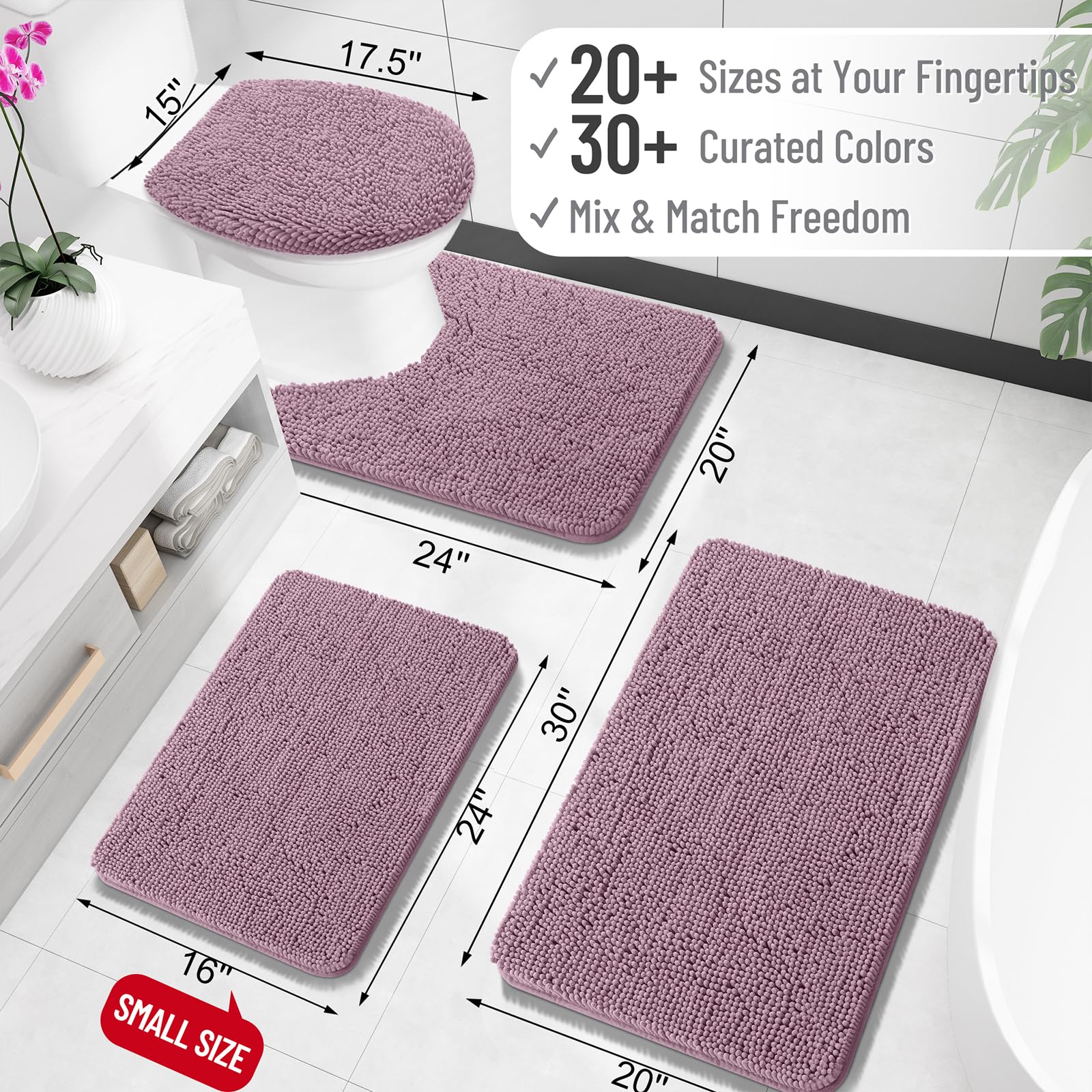 OLANLY bathroom rug with dense chenille quickly absorbs moisture, keeping floors dry.