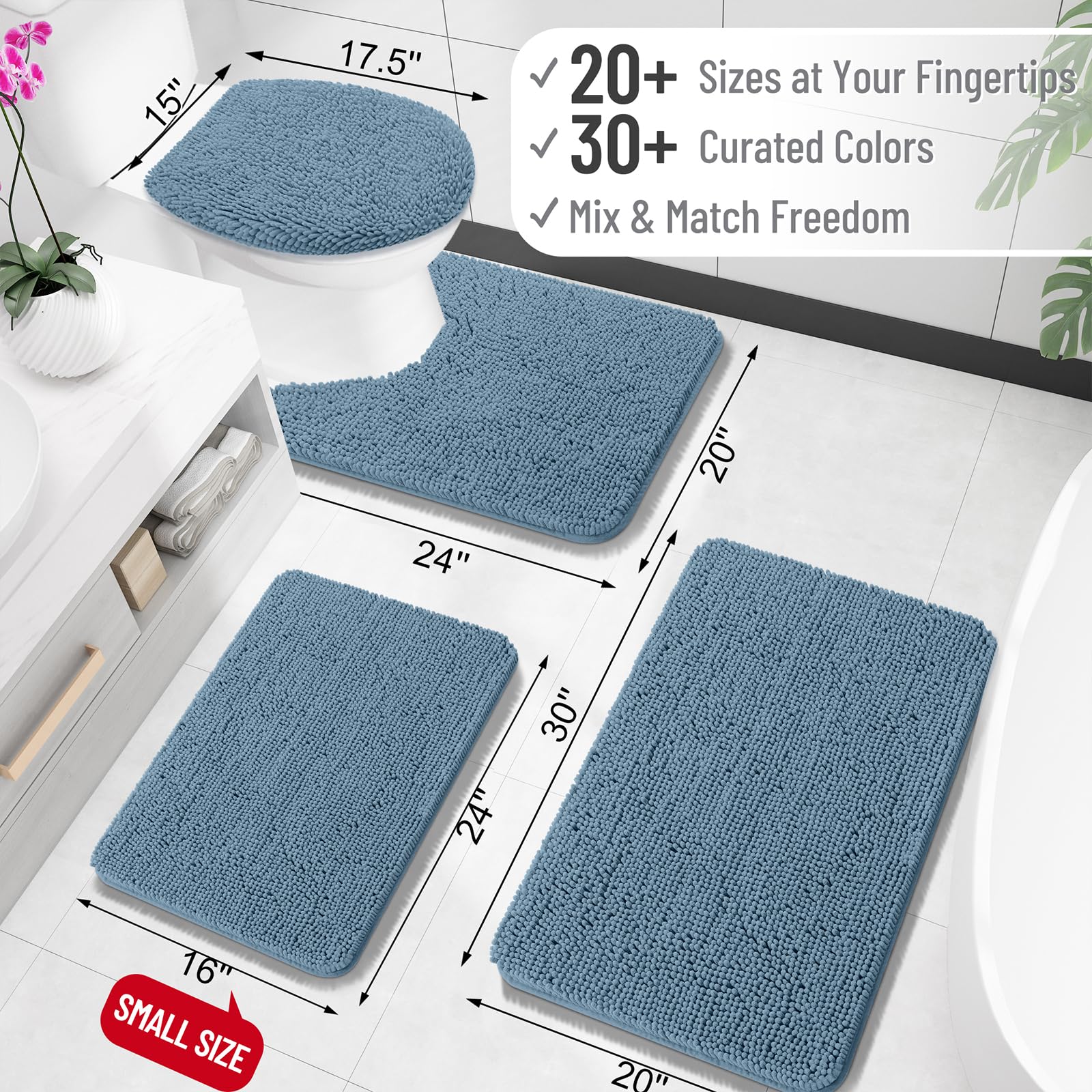 OLANLY rug shows dense chenille fibers for high absorbency