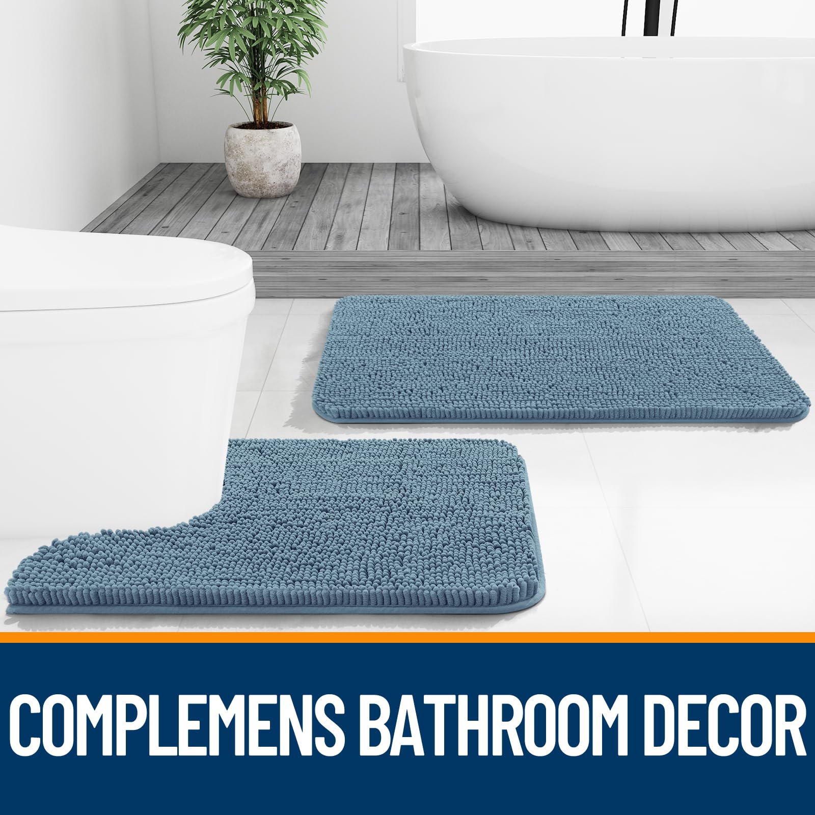 OLANLY airy blue chenille rug brightens bathroom decor