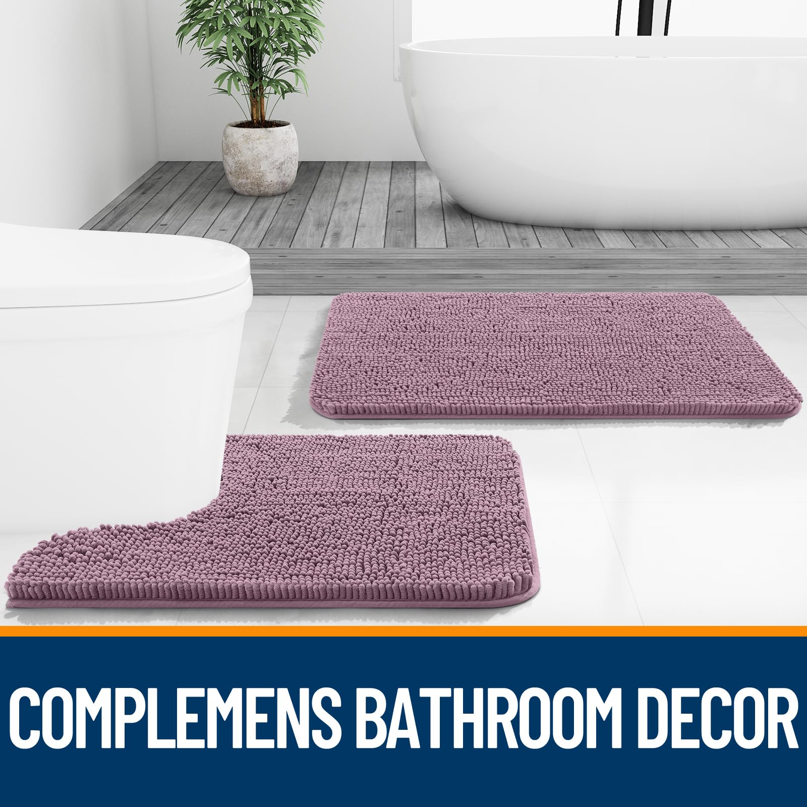 OLANLY deep plum rug adds color and warmth to any bathroom space.