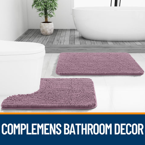 OLANLY deep plum rug adds color and warmth to any bathroom space.