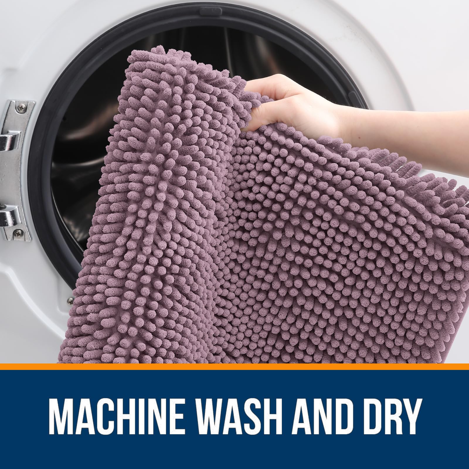 OLANLY bathroom rug is machine washable for easy care and long-lasting color.