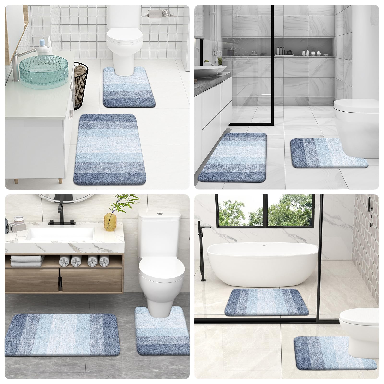 OLANLY daily use blue bathroom rug set for cozy feet after shower.