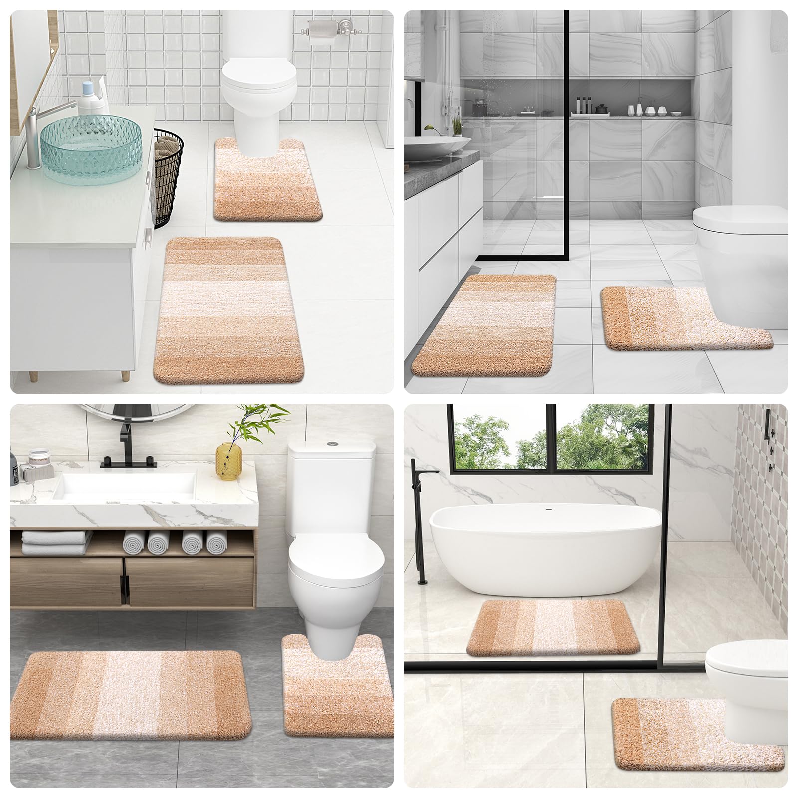 OLANLY 24x16 and 24x20 beige mats for versatile bathroom placement