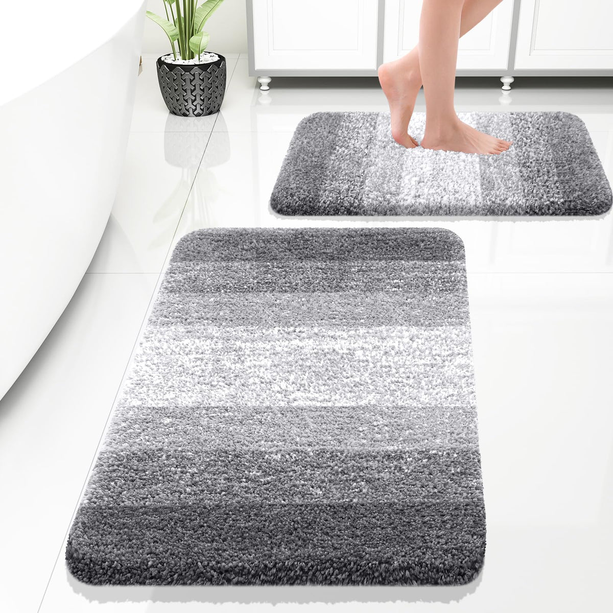 OLANLY grey 30x20 bathroom rug set showcasing plush, quick-drying comfort underfoot.