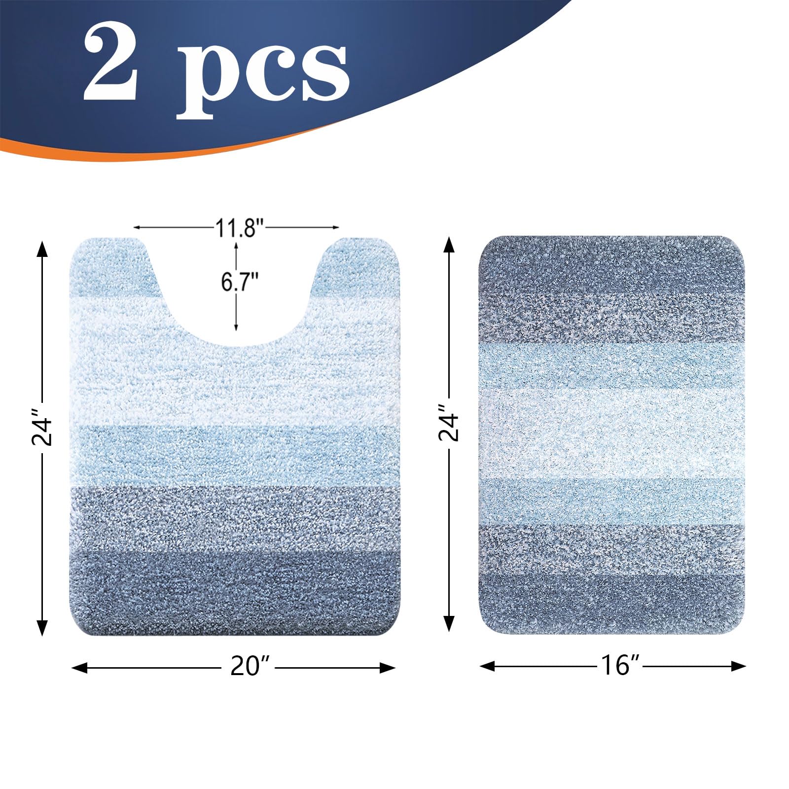 OLANLY U-shaped toilet contour blue rug for snug fit and non-slip daily use.