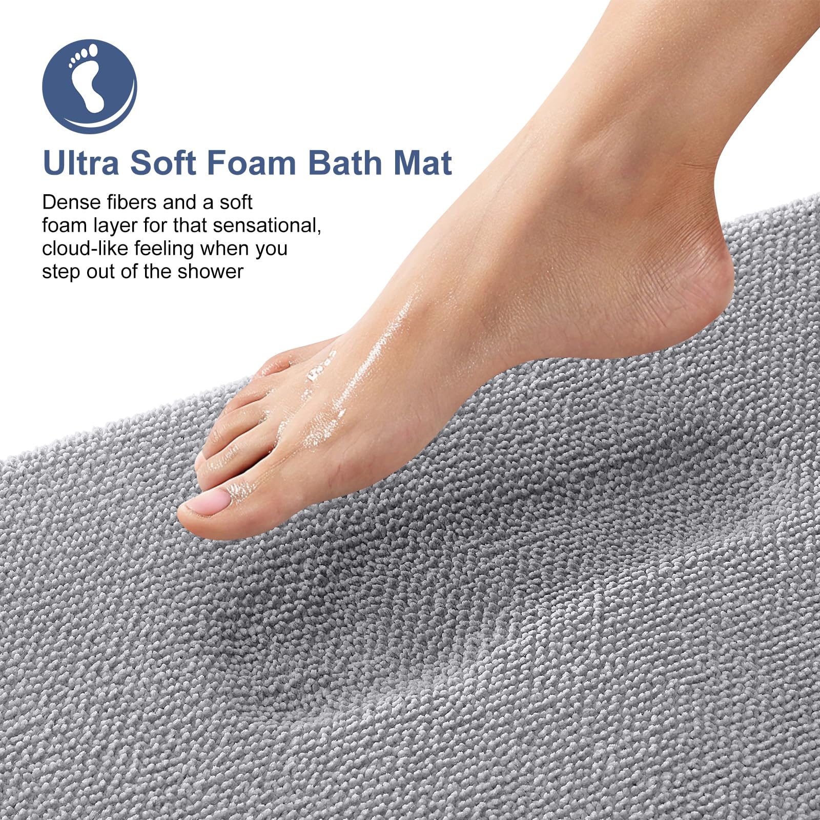 OLANLY grey mats by tub side showing absorbent underfoot after shower