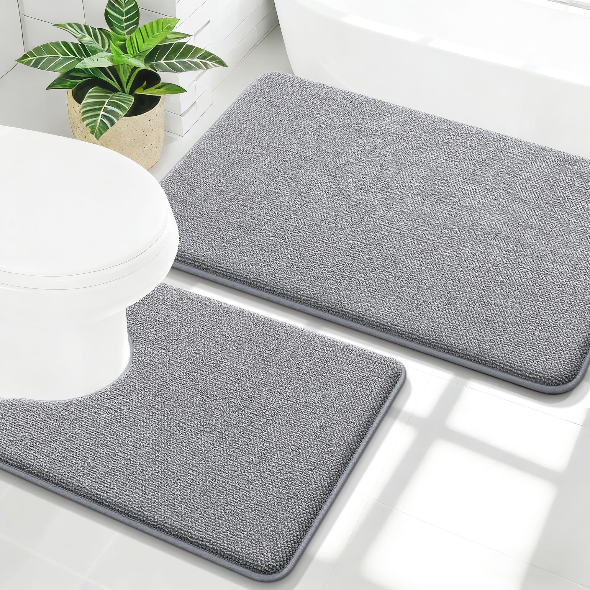 OLANLY memory foam bath mats front view in grey for plush comfort