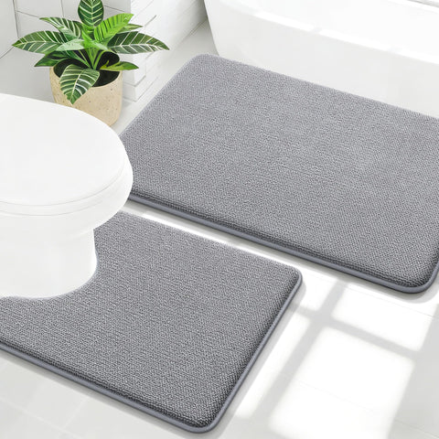 OLANLY memory foam bath mats front view in grey for plush comfort