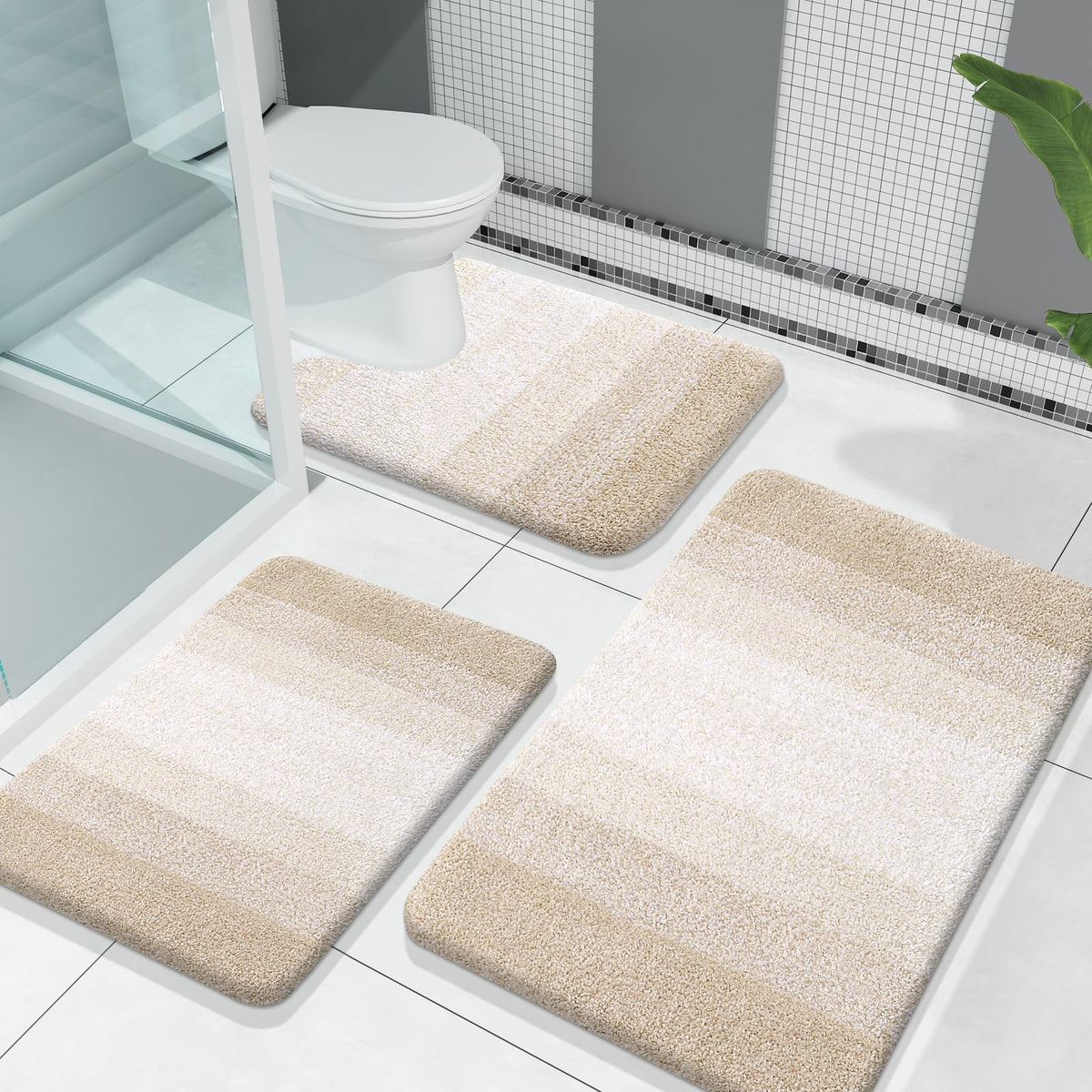 OLANLY 3-piece bathroom rug set with plush microfiber texture for cozy feet