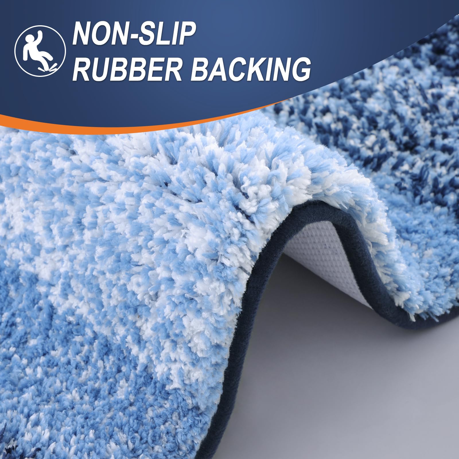 OLANLY care-ready navy rug set shown for machine washing and color retention.