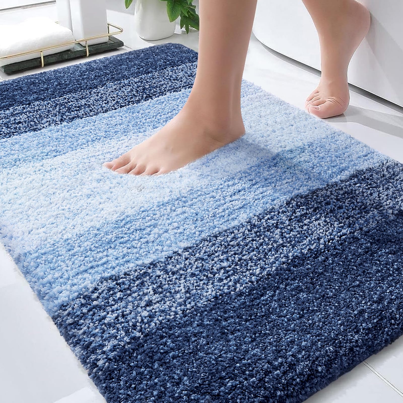 OLANLY bathroom rugs mat 30x20 navy on a bathroom floor for soft, absorbent comfort
