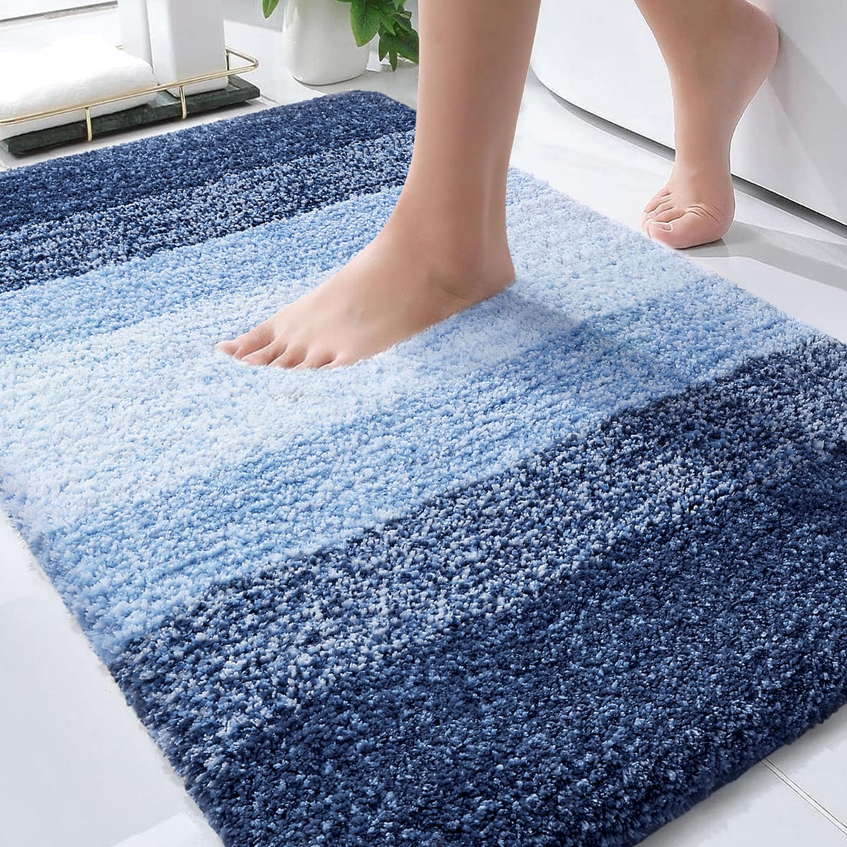 OLANLY bathroom rugs mat 30x20 navy on a bathroom floor for soft, absorbent comfort