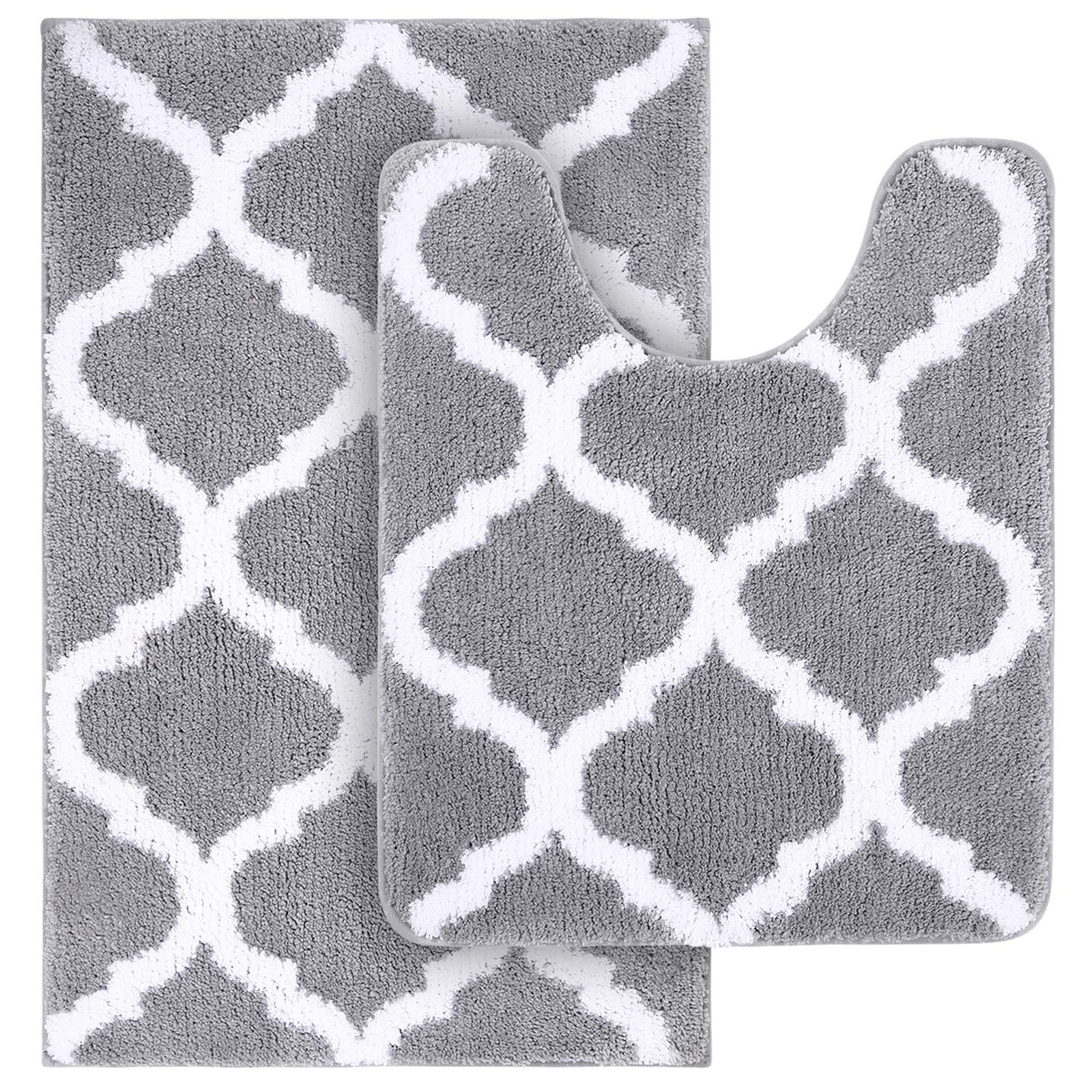 OLANLY 2-piece rug set, grey, top view, plush comfort for bathroom floors.