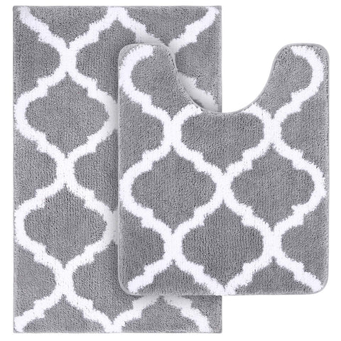 OLANLY 2-piece rug set, grey, top view, plush comfort for bathroom floors.