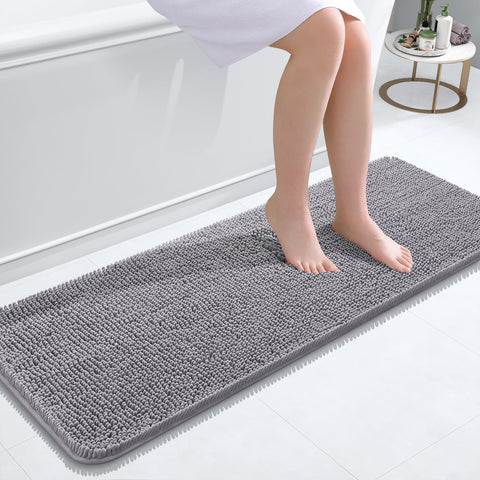 OLANLY bathroom runner closeup shows plush chenille texture for cozy feet.