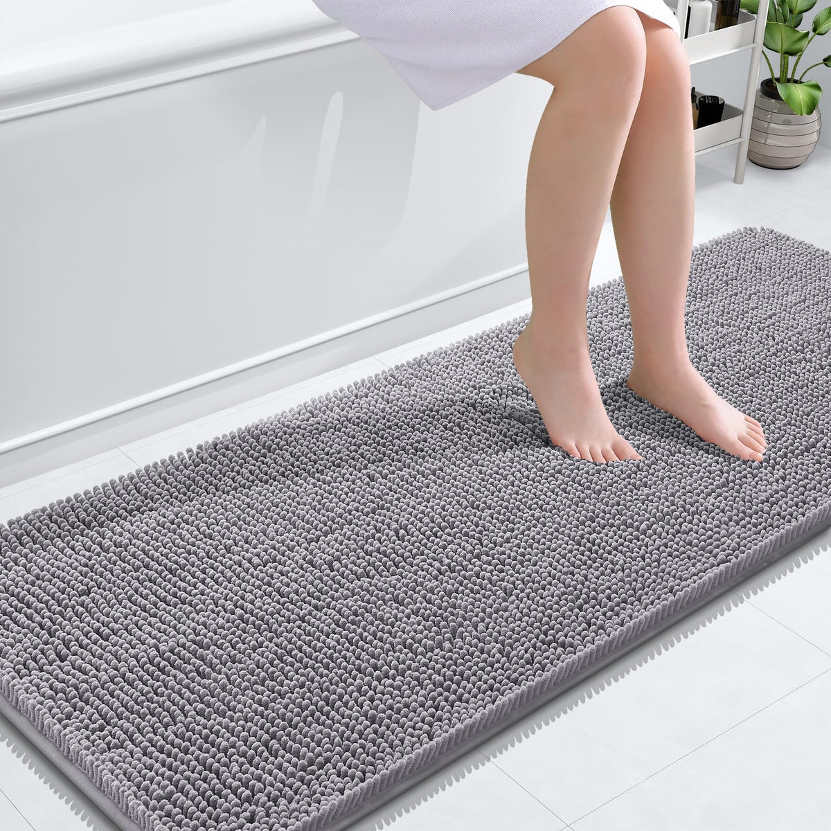 OLANLY bathroom runner rug shows plush chenille for warm, cozy feet