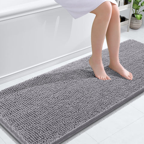 OLANLY bathroom runner rug shows plush chenille for warm, cozy feet