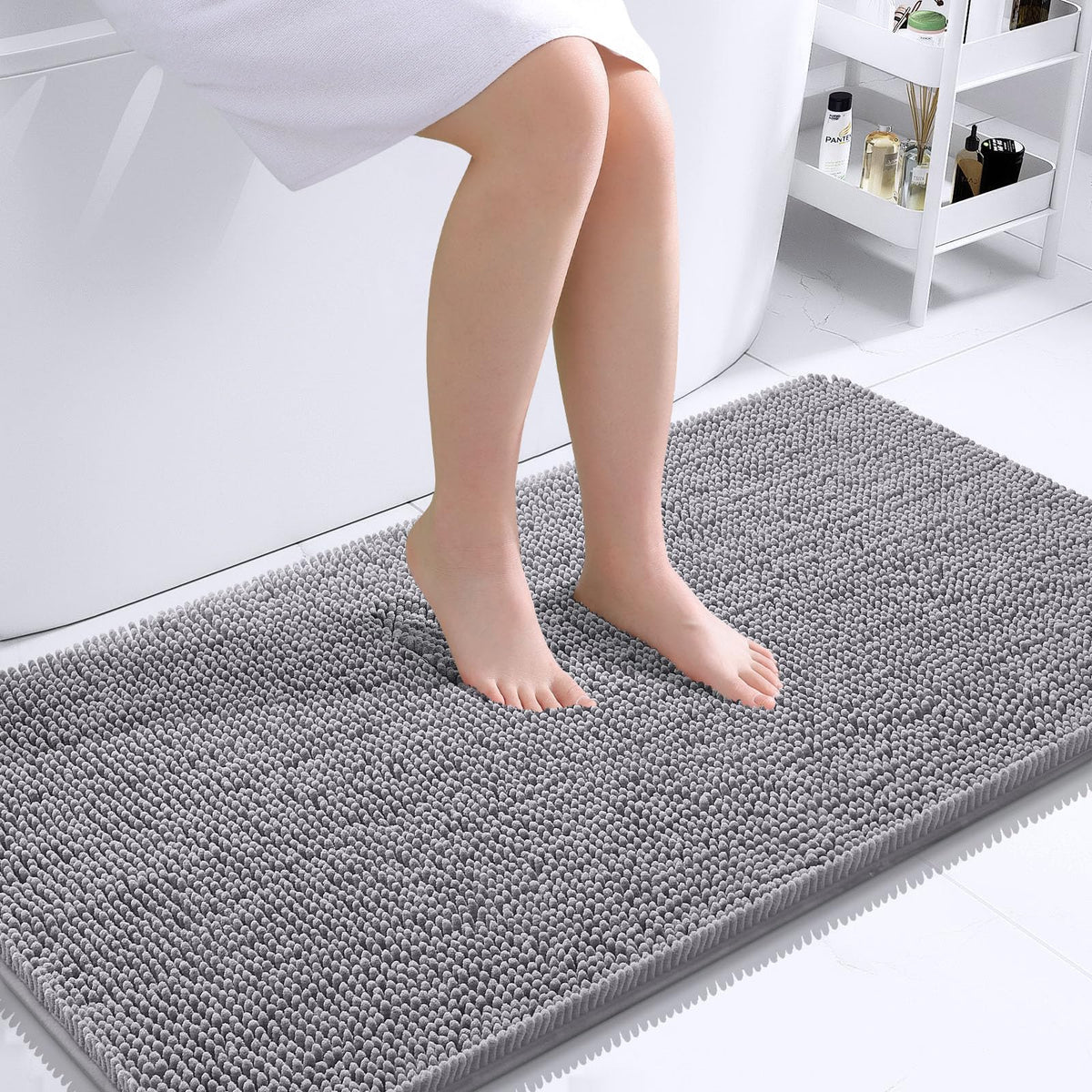 OLANLY bathroom runner rug 44x24 gray with soft chenille underfoot.