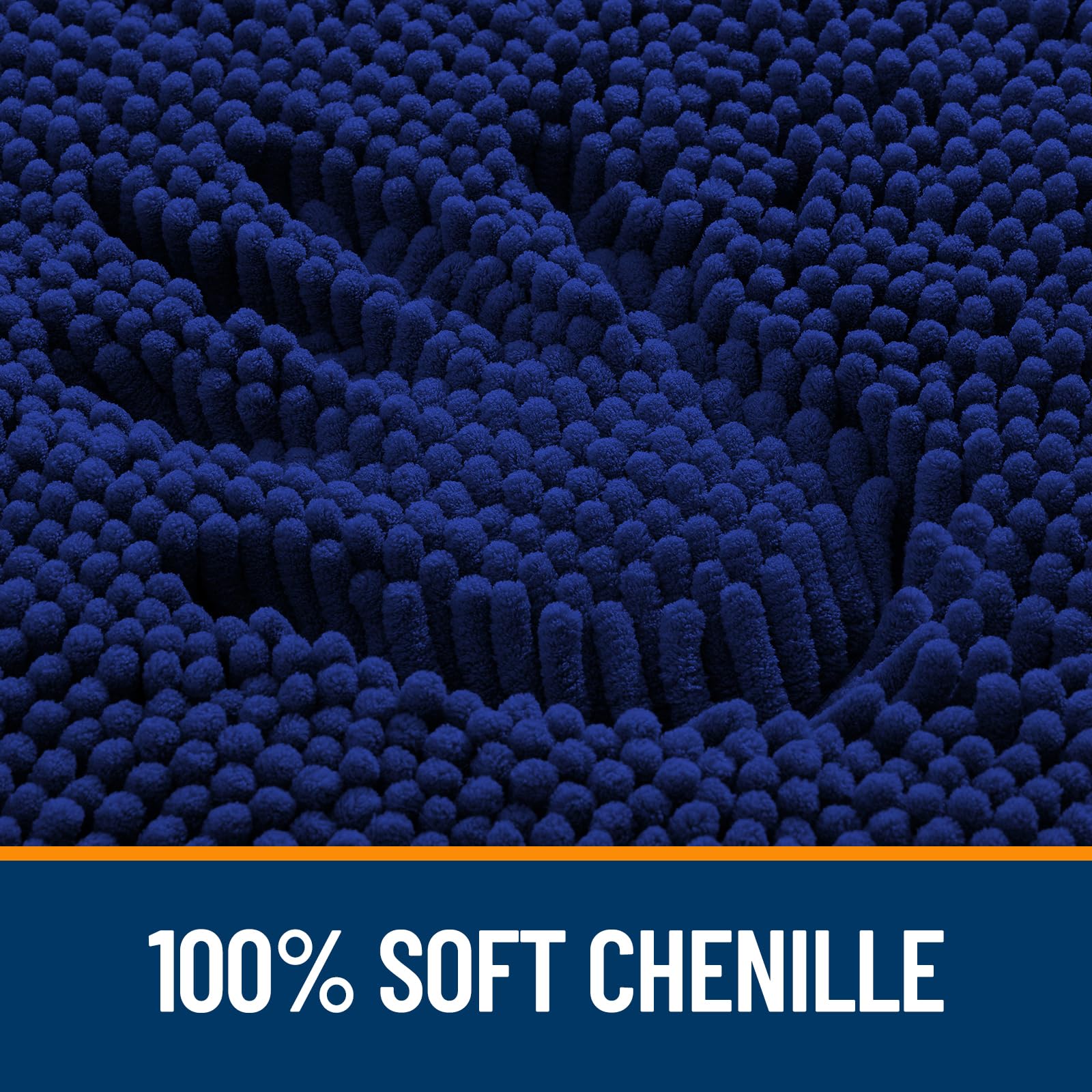 OLANLY bath runner in navy highlights quick-dry, fade-resistant microfiber.