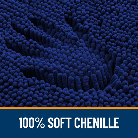 OLANLY bath runner in navy highlights quick-dry, fade-resistant microfiber.