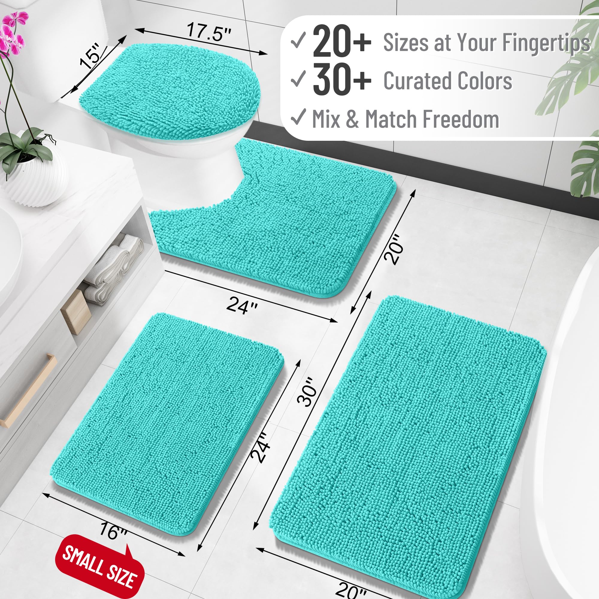 OLANLY chenille bath mat teal, soft and plush for a cozy footrest.