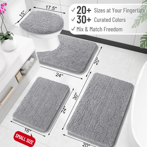 OLANLY chenille bath mat gray offering ultra-soft comfort beside the sink.