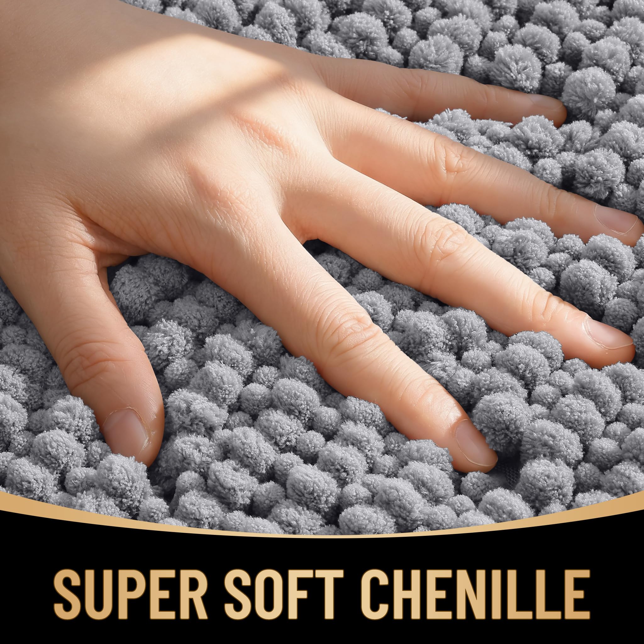 OLANLY chenille bath mat ultra-soft underfoot in a modern gray tone.