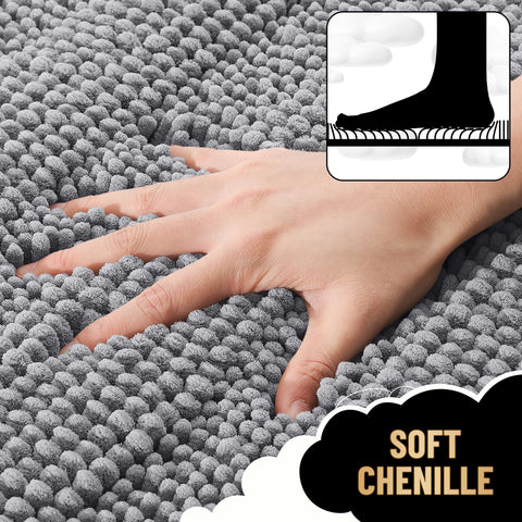 OLANLY chenille bath rug absorbent dense pile traps moisture for quick drying