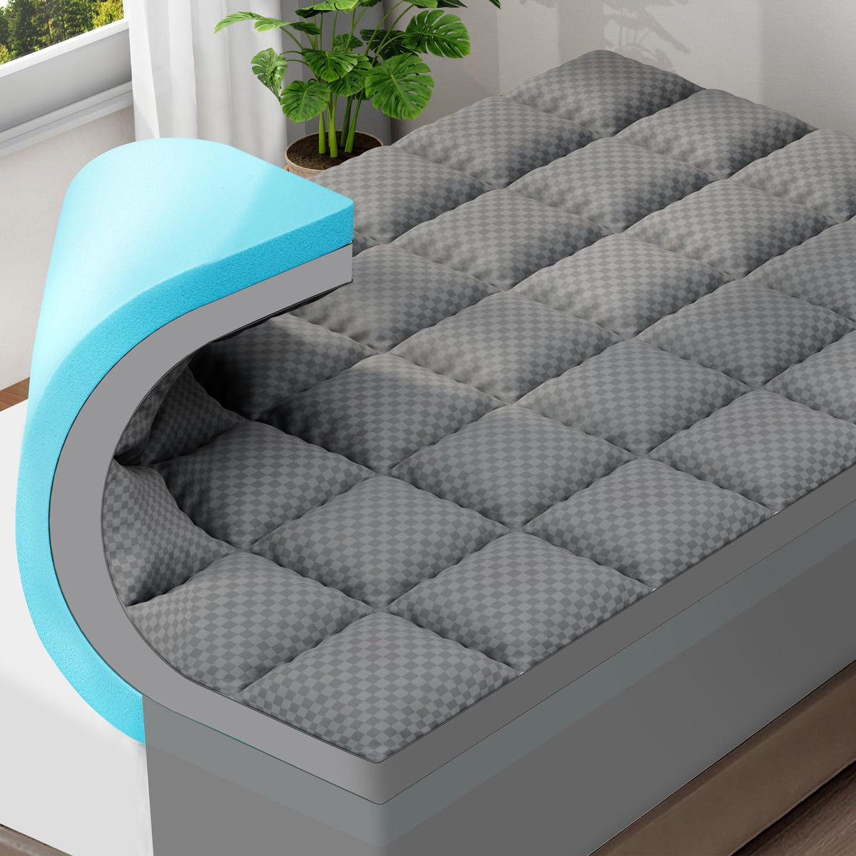 OLANLY dual-layer 4in king topper on bed improves comfort and support.