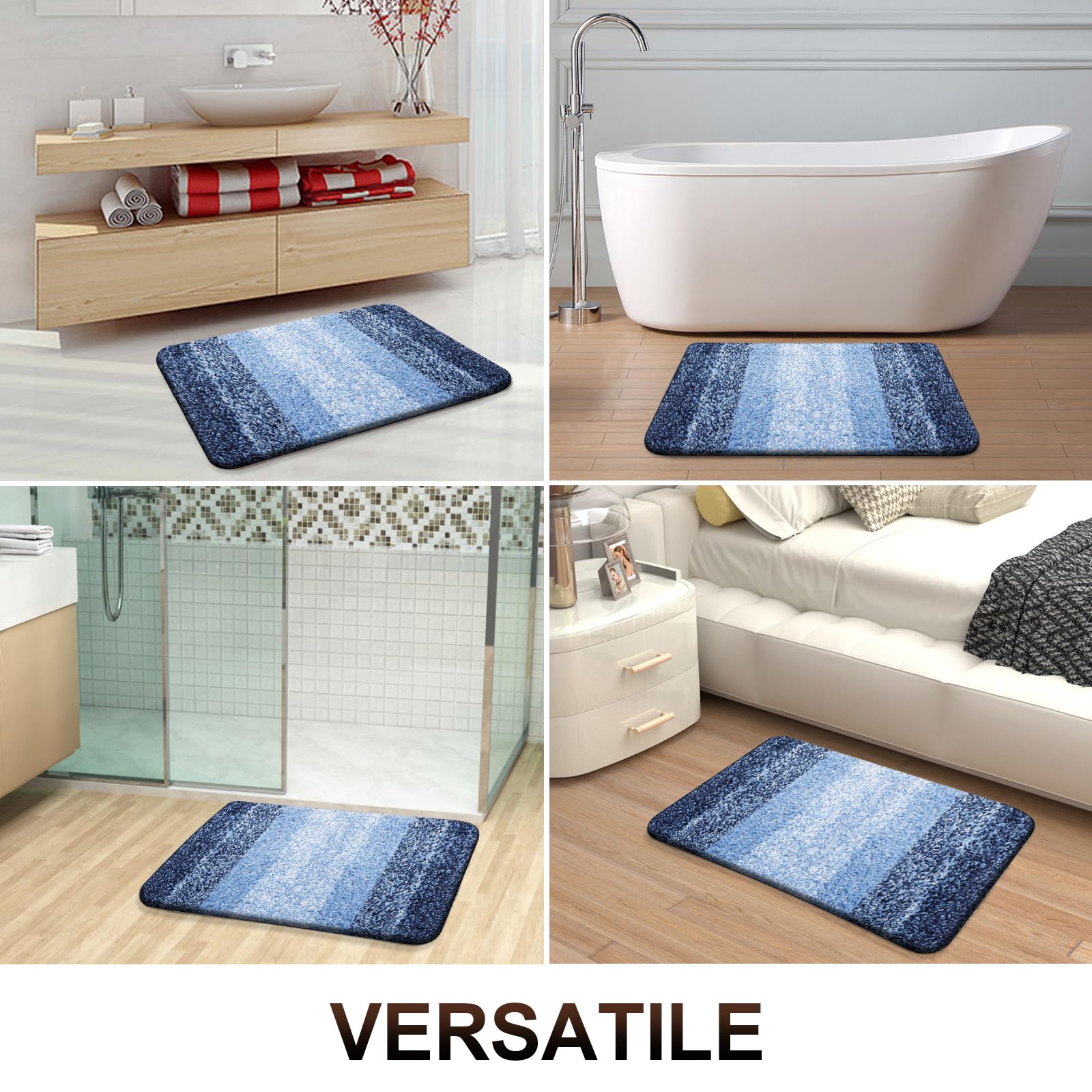 OLANLY navy front-of-sink mat in use adding warmth and decor to the space