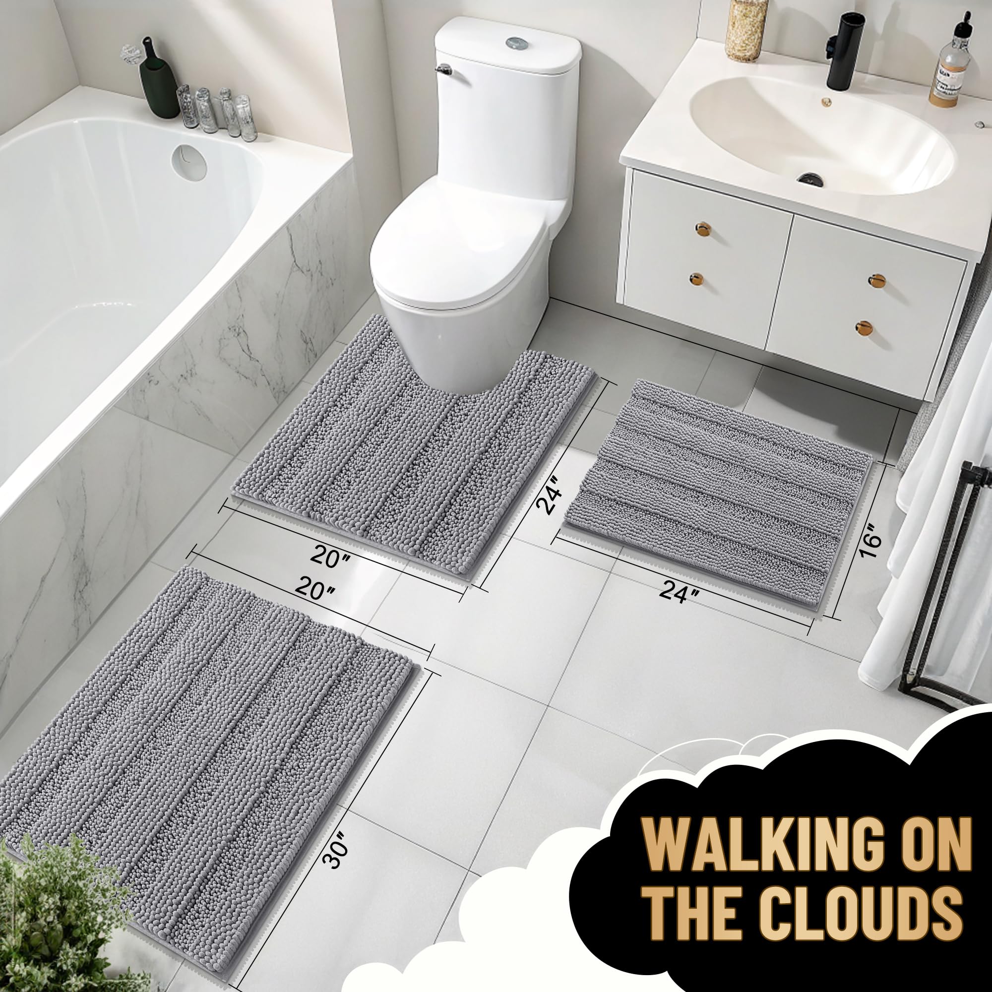 OLANLY grey striped rug adds soft style to any bathroom