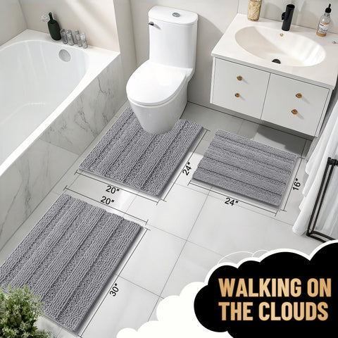 OLANLY grey striped rug adds soft style to any bathroom