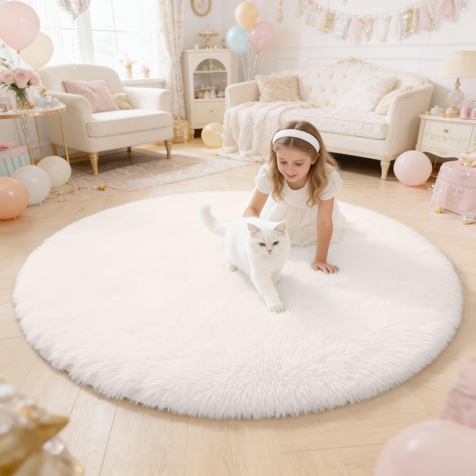 OLANLY Ivory round rug close-up fabric texture for cozy bedrooms