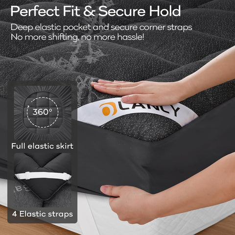 OLANLY King Mattress Topper on bed in a cozy room setup
