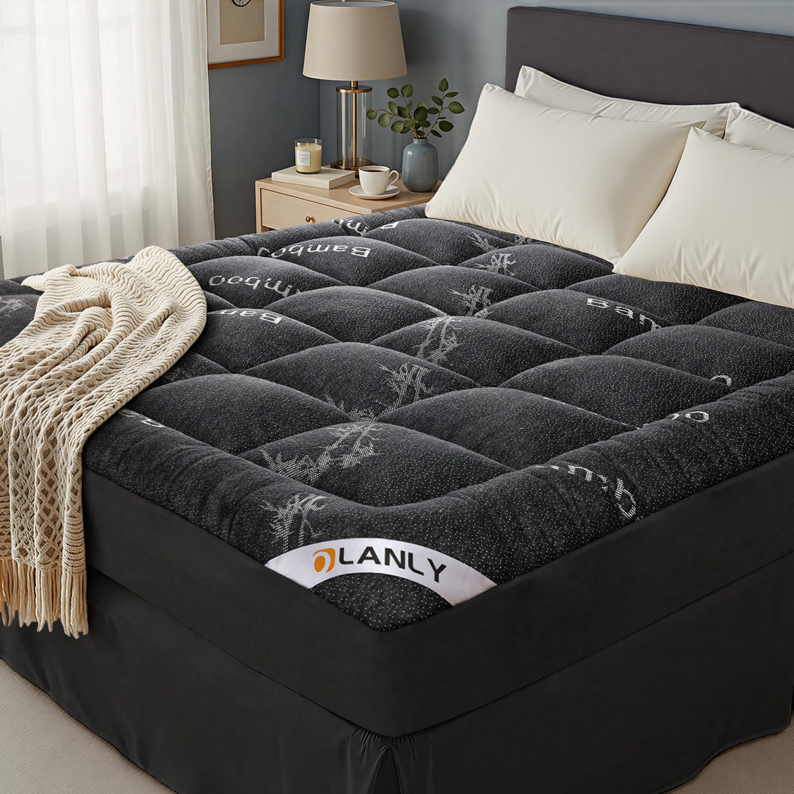 OLANLY King Mattress Topper pillow-top closeup for cloud-like comfort