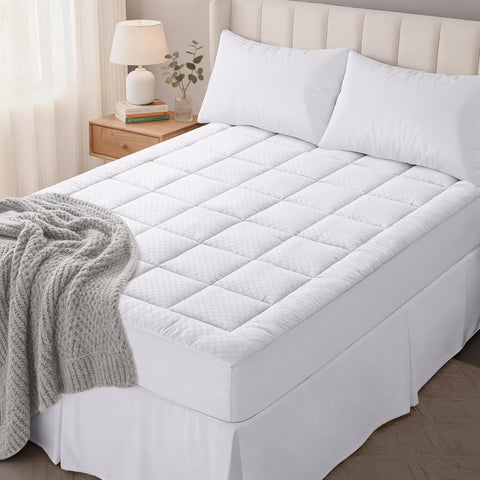 OLANLY King Quilted Fitted Mattress Pad top view shows plush comfort and protection