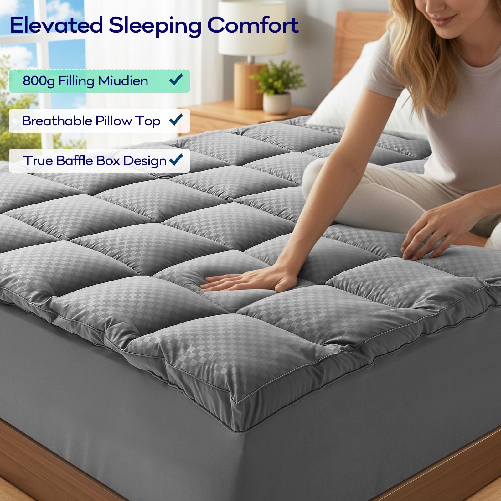 OLANLY king topper deep-pocket skirt ensures secure fit on tall mattresses.