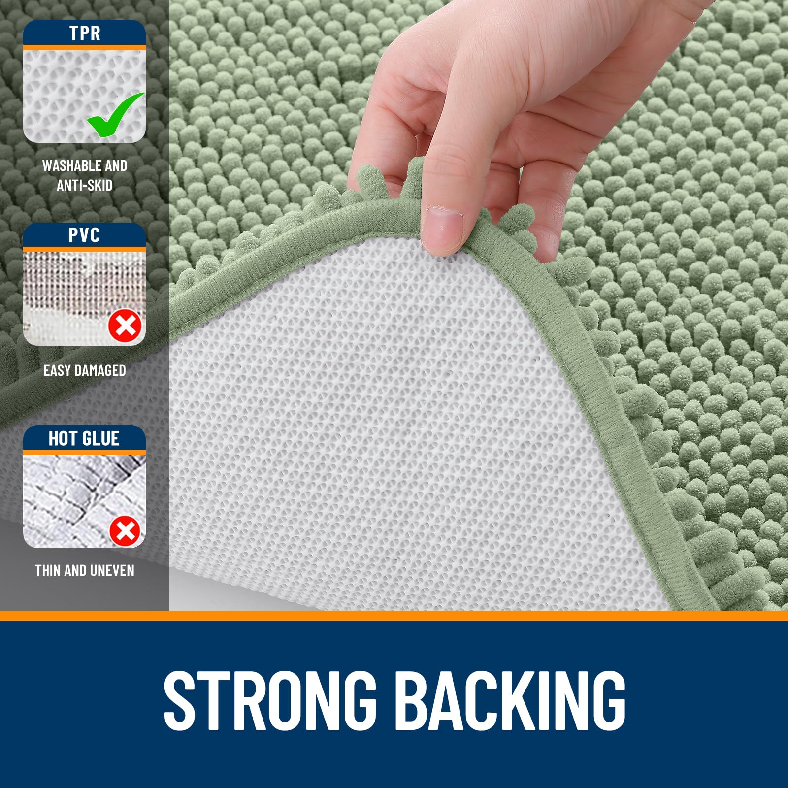 OLANLY Sage Green rug complements bathroom decor with a soft, inviting texture.