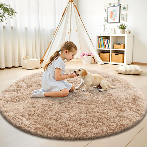 OLANLY machine-washable round rug ready for quick cleaning.