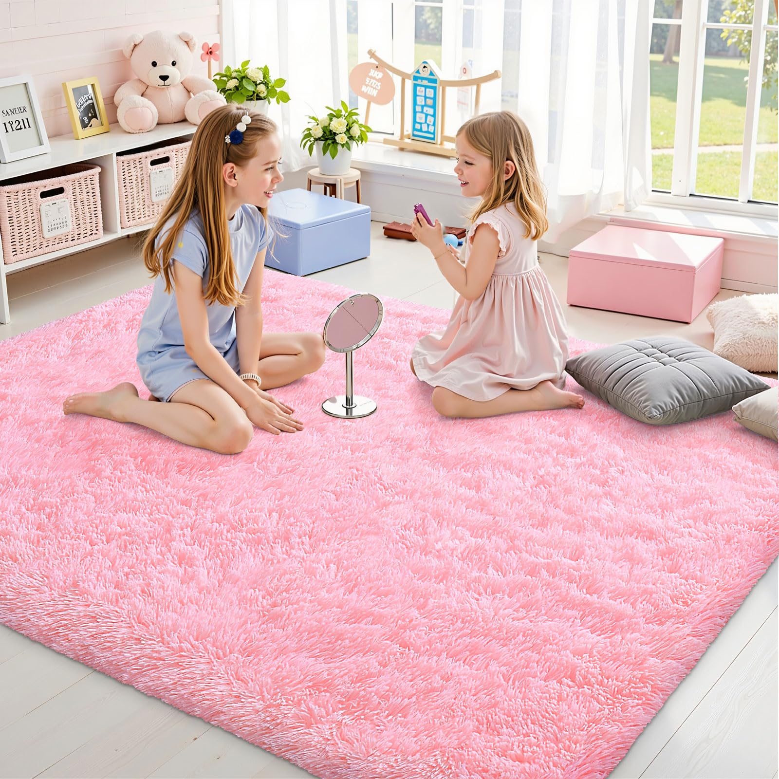 OLANLY machine washable rug shown in cold wash for easy care