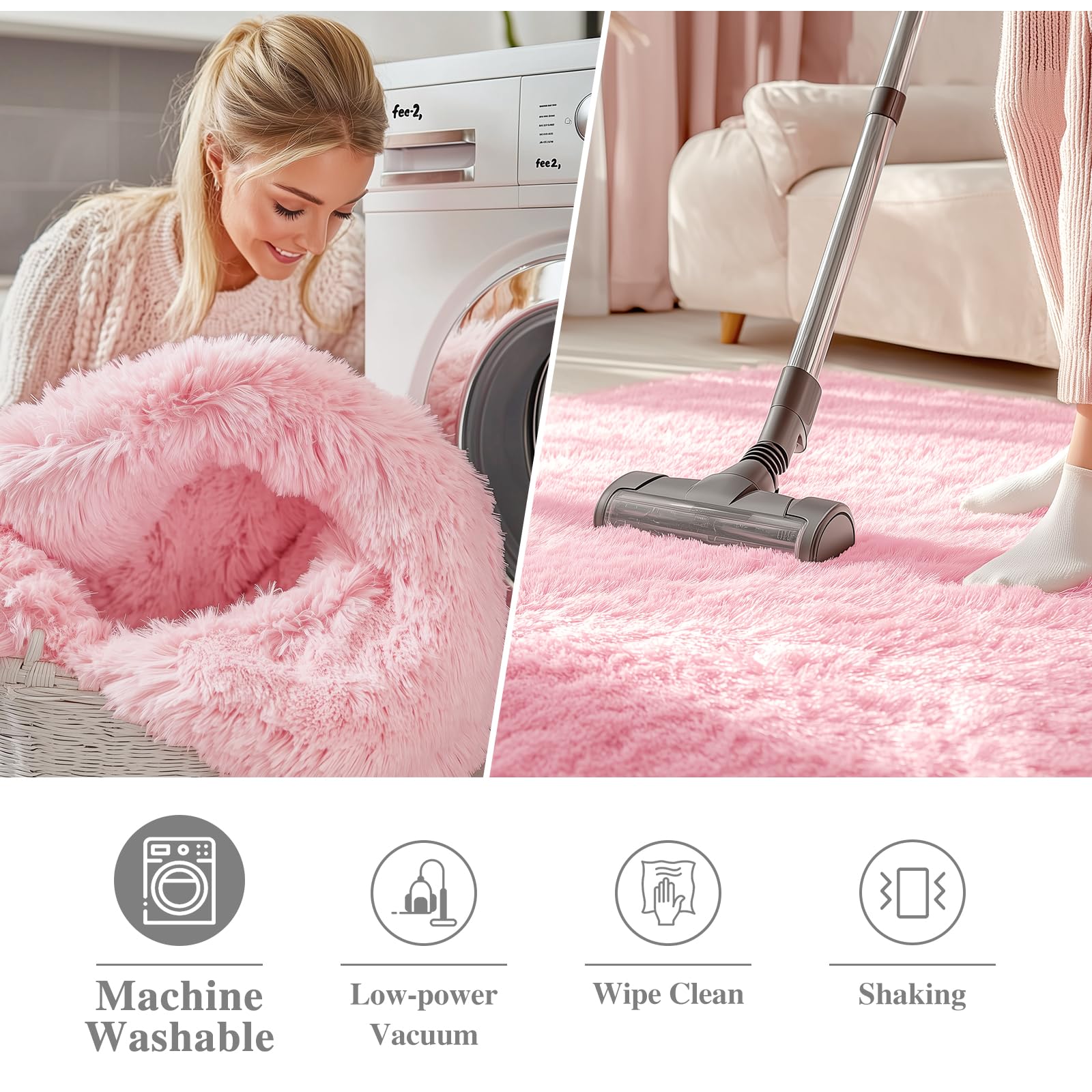 OLANLY pink round rug for living room adds soft warmth and style.