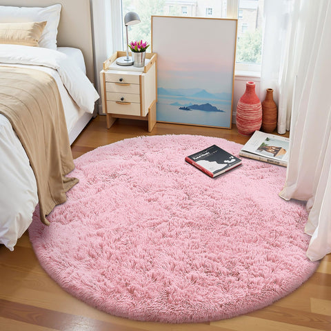 OLANLY pink round rug for teen rooms offers kid-friendly play surface.