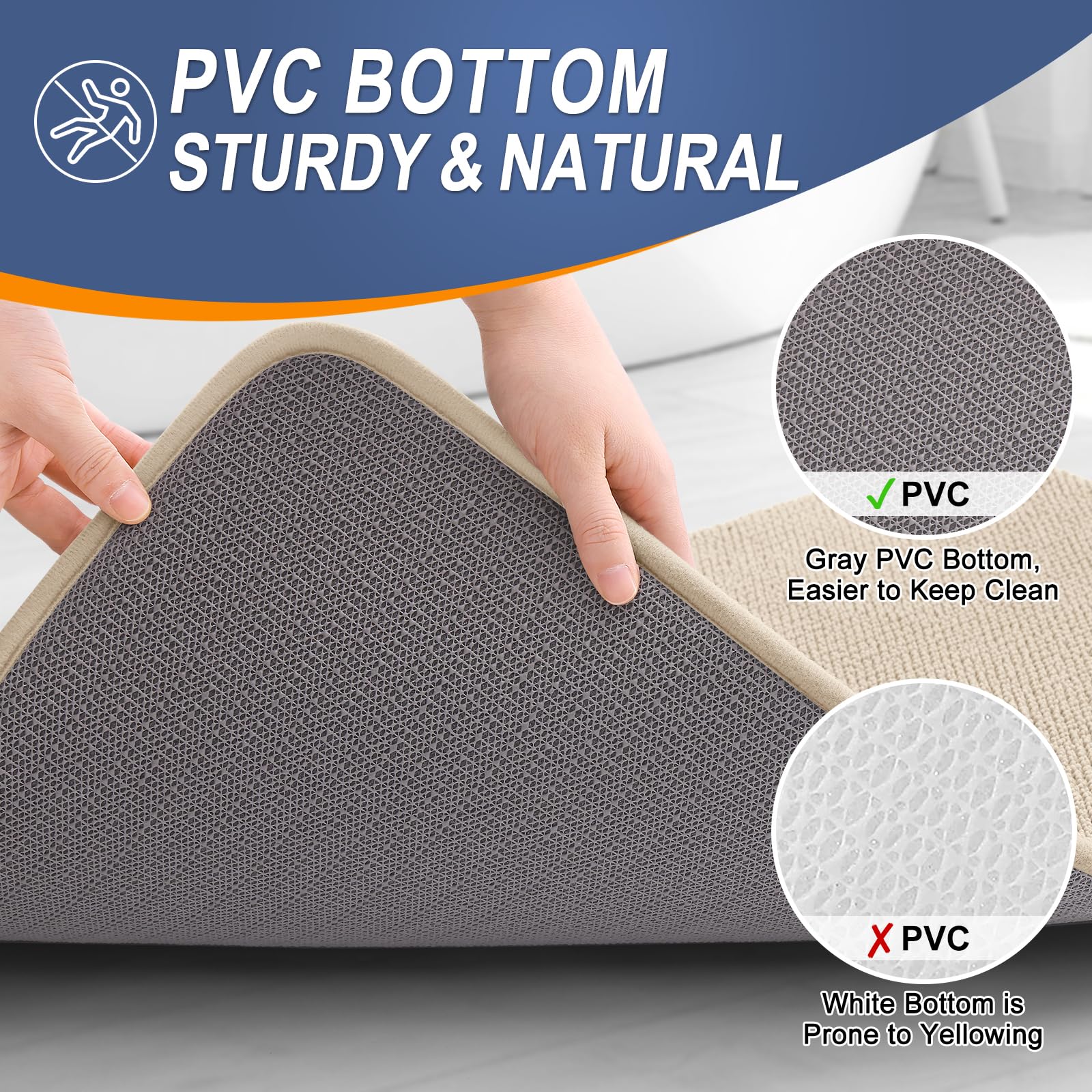 OLANLY non-slip PVC backing keeps the mat in place on dry floors