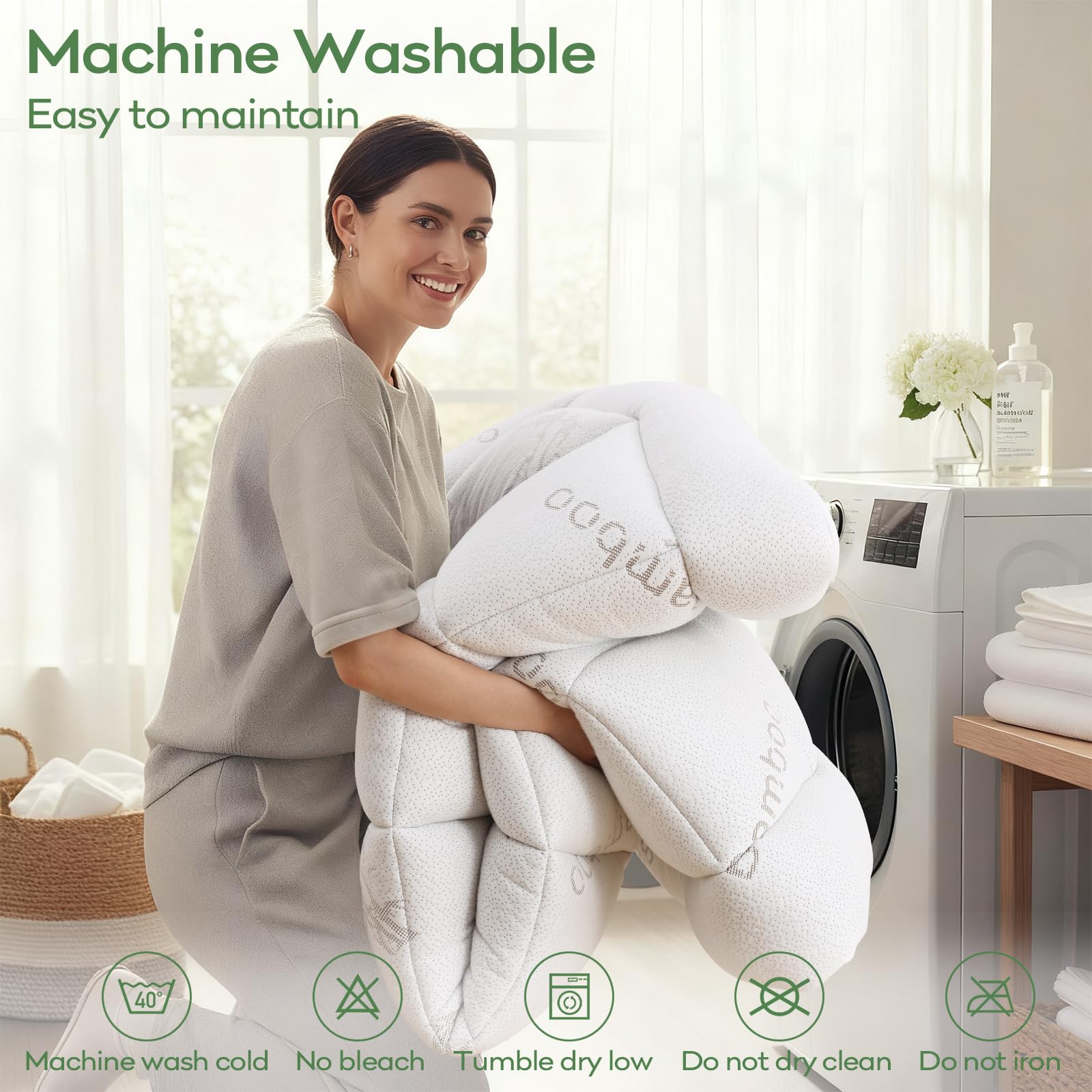 OLANLY Machine-washable topper simplifies refreshes and care.