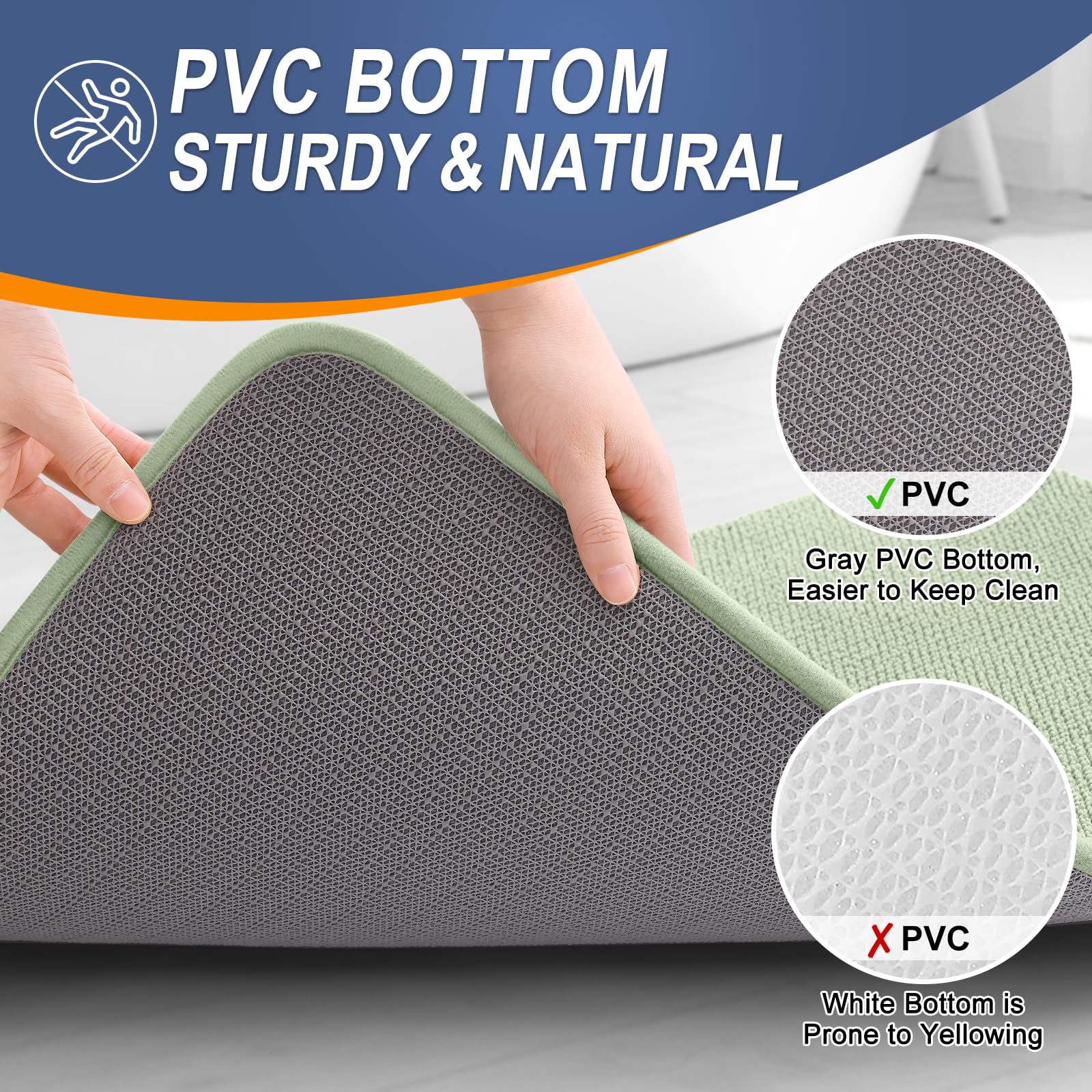 OLANLY Sage Green bath mat beside tub, elevating bathroom decor.