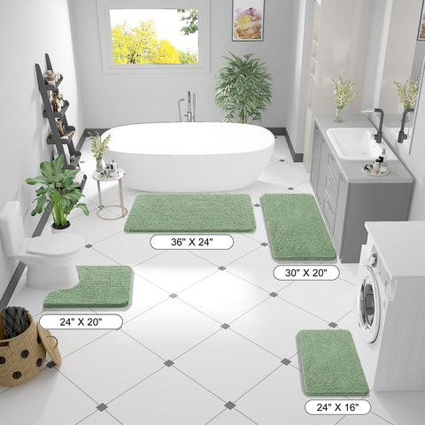 OLANLY Sage Green bathroom runner rug spread on floor highlighting absorbent surface.